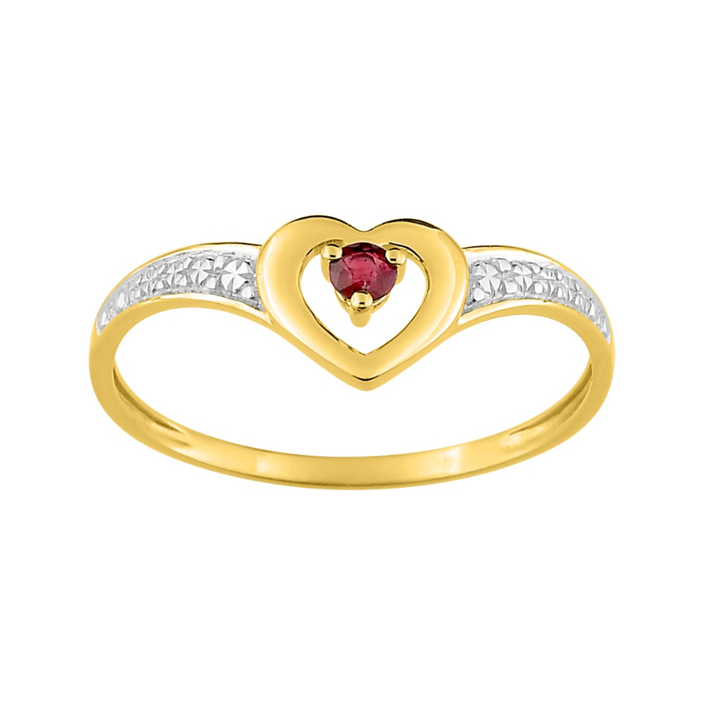 Bague Or Bicolore 750/1000 Coeur Rubis