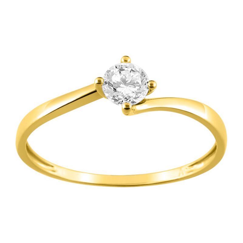 Bague Solitaire Or 750/1000 Oxyde de Zirconium Serti 4 Griffes