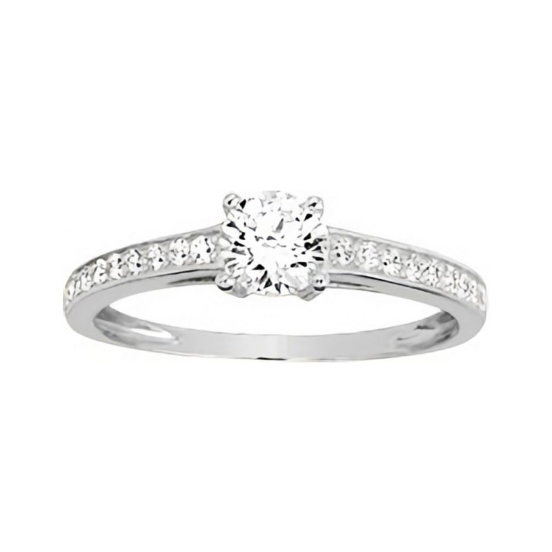 Bague Solitaire Or Blanc 750/1000 et Oxydes de Zirconium