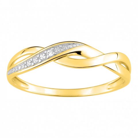 Bague Or Bicolore 750/1000 Entrelacée et Diamant