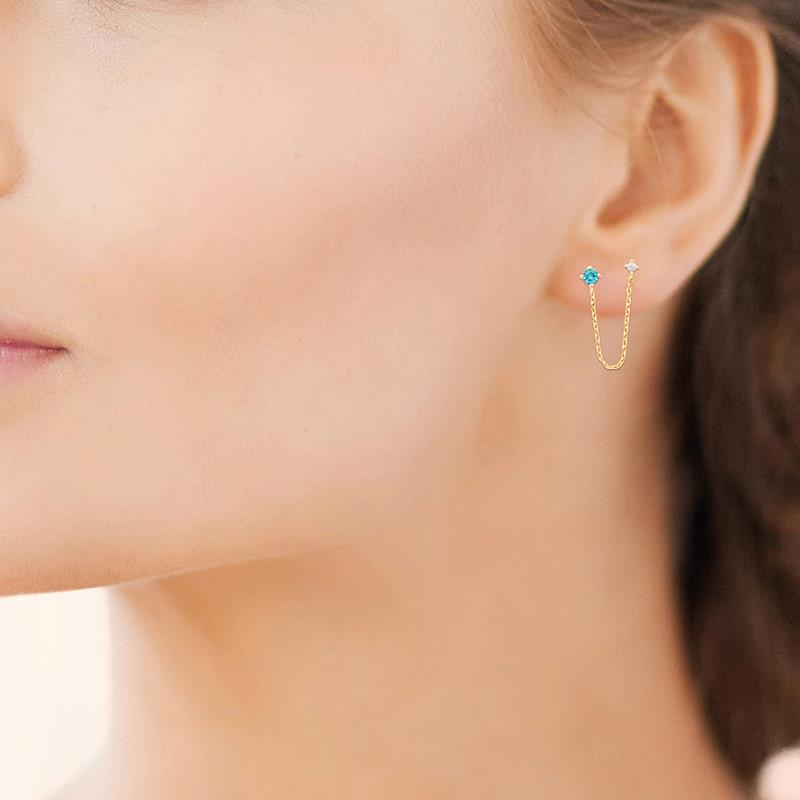 Boucle d'oreille Ear Cuff Plaqué Or Créoles avec Oxydes Bleu Clair et Blanc – Image 2