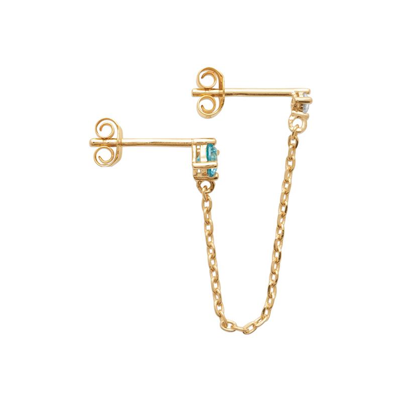 Boucle d'oreille Ear Cuff Plaqué Or Créoles avec Oxydes Bleu Clair et Blanc – Image 3