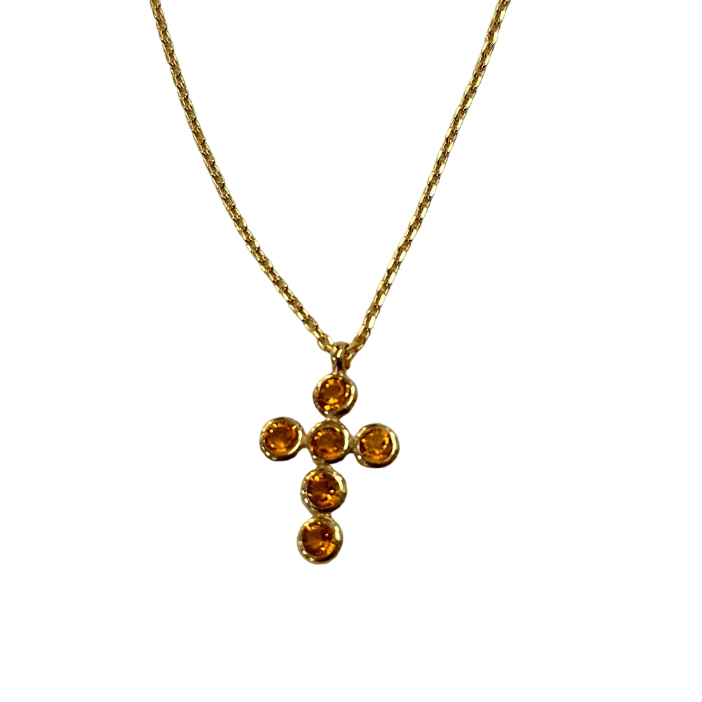 Collier Argent Doré 925/1000 Croix avec Oxydes Citrine