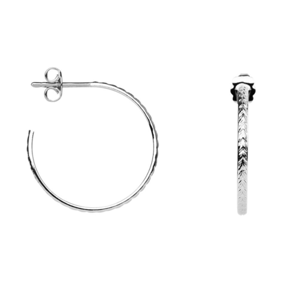 Demi Créoles Argent 925/1000 Bandeau Épis de Blé Fil 1.9mm Diamètre 25mm
