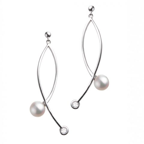 Boucles d'oreilles Pendantes Argent Rhodié 925/1000 Perles de Culture Blanche 6.5-7mm