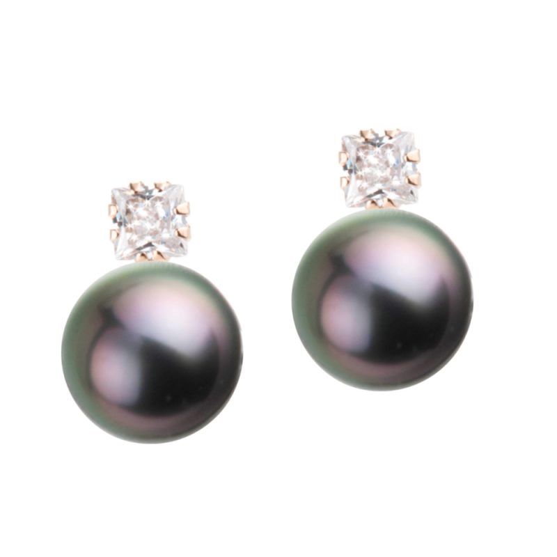 Boucles d'oreilles Pendantes Or Jaune 750/1000 Oxydes et Perles de Tahiti 8 mm