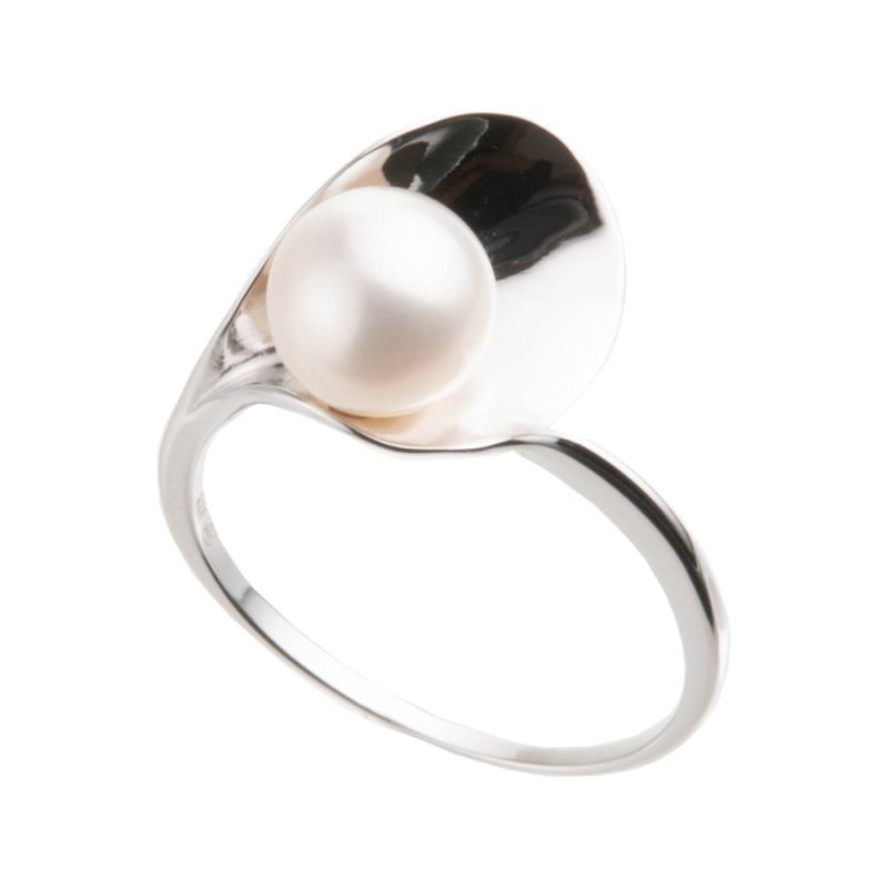 Bague Argent Rhodié 925/1000 avec Perle de Culture 6.5-7mm