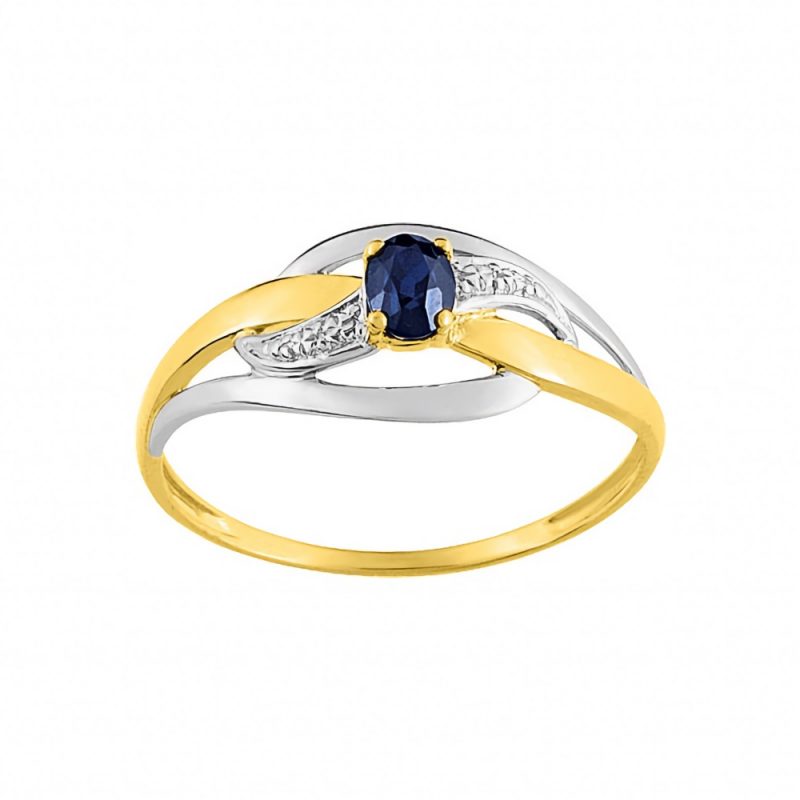 Bague Or Bicolore 750/1000 Saphir Ovale