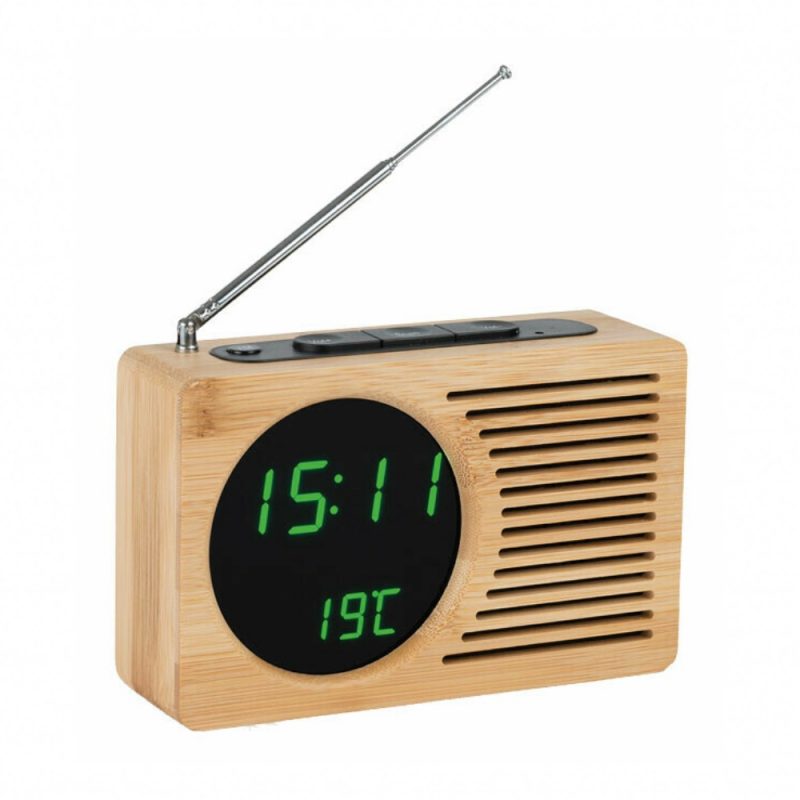 Radio Réveil Digital Bambou Diodes Vertes