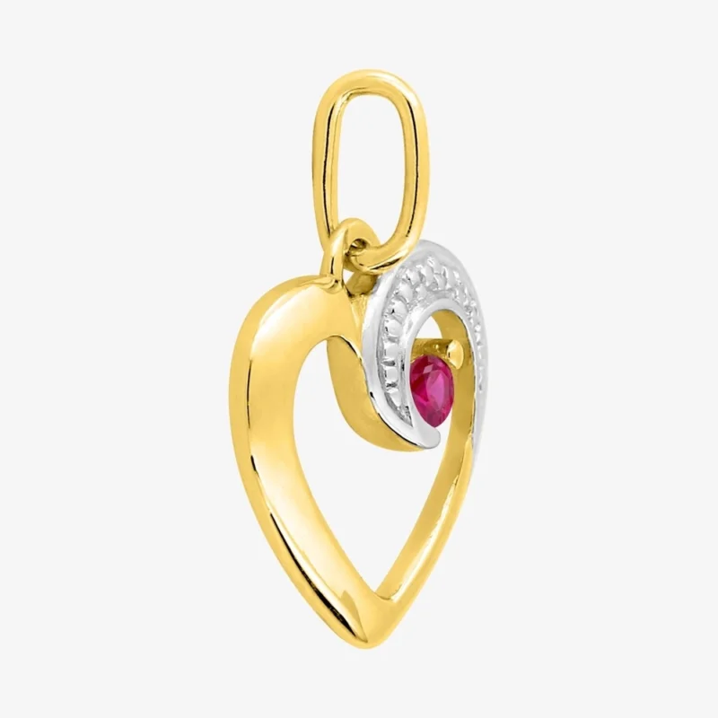 Pendentif Or Bicolore 750/1000 Coeur avec Rubis – Image 2