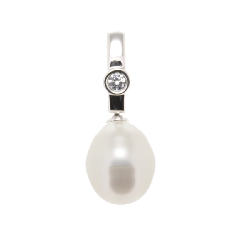 Pendentif Argent Rhodié 925/1000 Oxyde et Perle de Culture Blanche 9.5mm