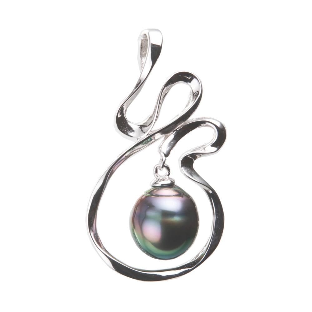 Pendentif Argent Rhodié 925/1000 et Perle de Tahiti 9mm