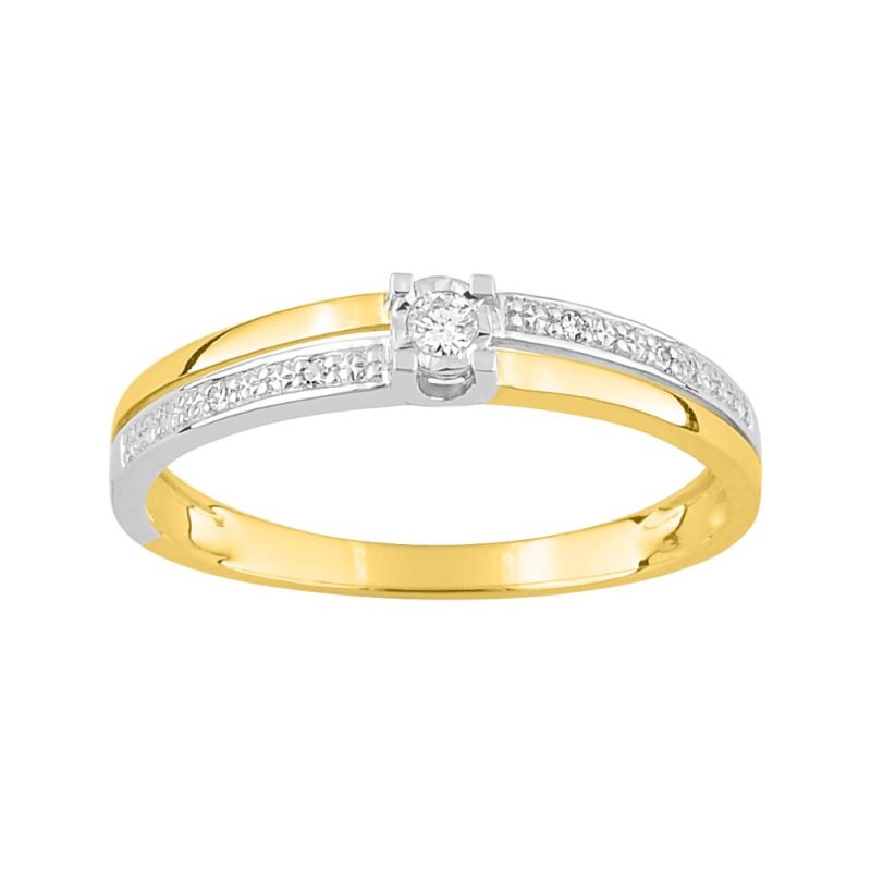 Bague Or Bicolore 750/1000 et Diamants Pastillés Centre 0.03ct