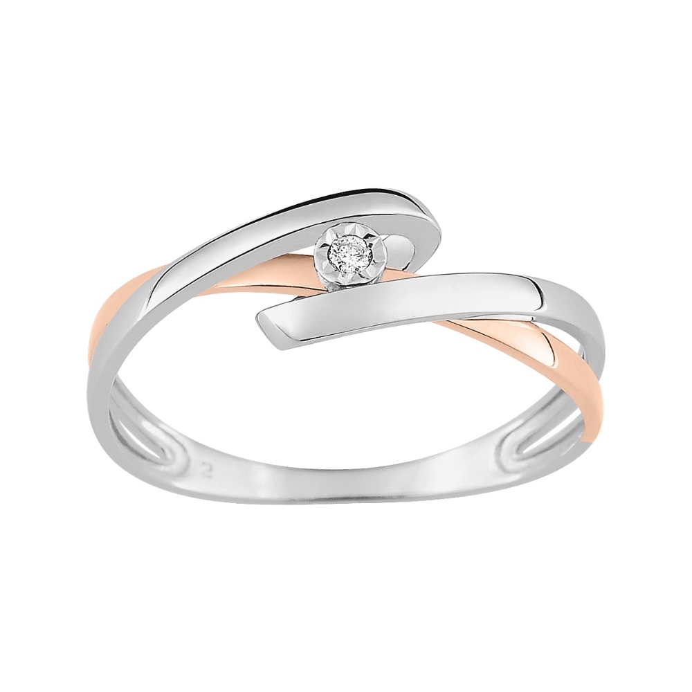 Bague Or Blanc et Rose 750/1000 Diamant Pastillé 0.015ct