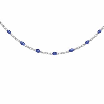 Collier Boho Argent Rhodié 925/1000 et Résine Bleue