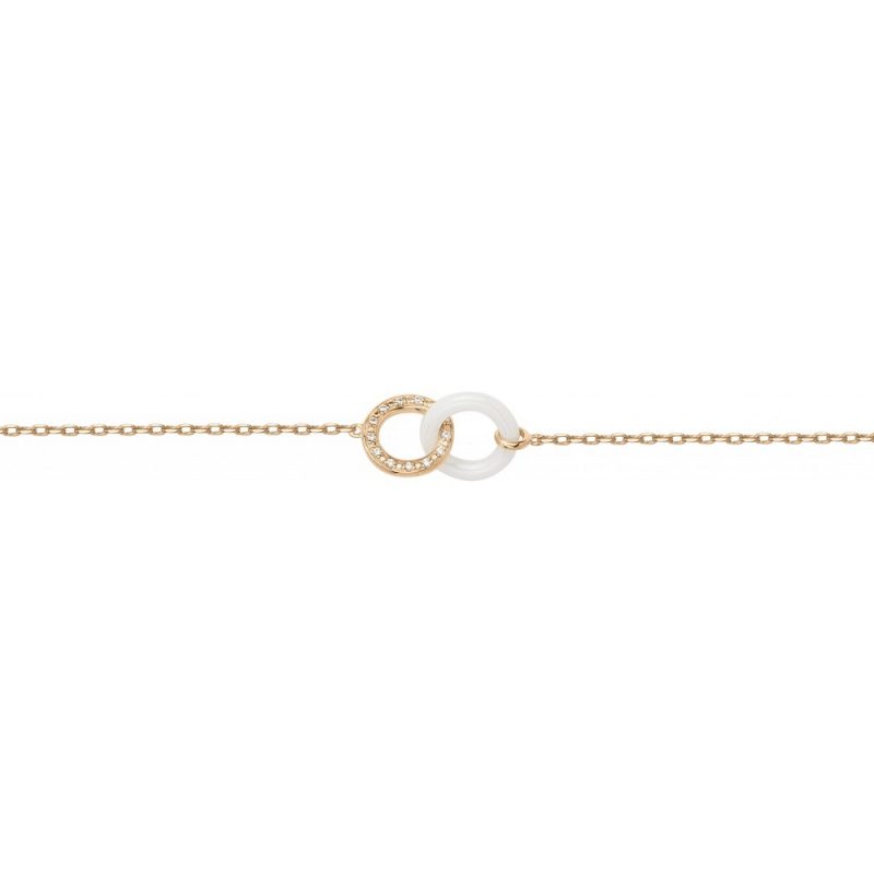 Bracelet Plaqué or Jaune Double Cercle Oxydes et Céramique Blanche