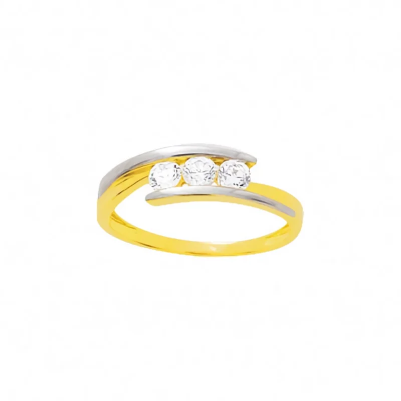 Bague Or Bicolore 750/1000 Trilogie Oxydes Blanc