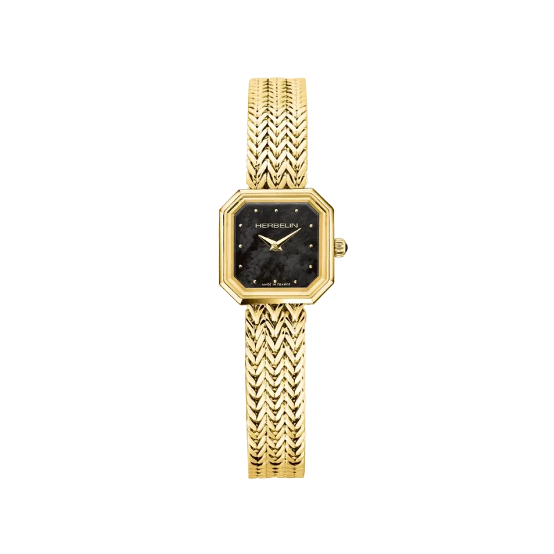 Montre Femme Herbelin Acier PVD Jaune Octogone Bracelet Acier PVD Gourmette 17436BP49