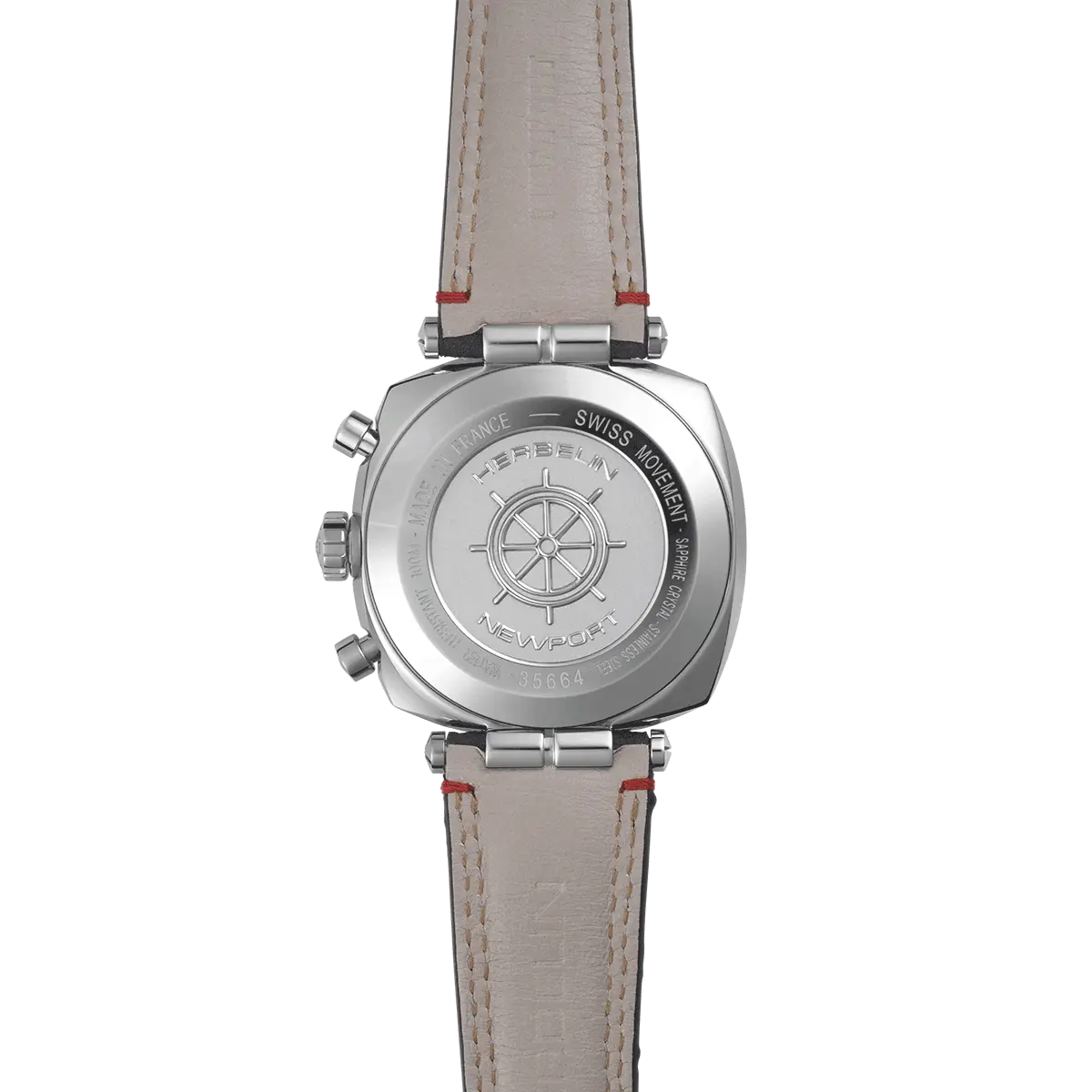 Montre Homme Herbelin Acier Chrono Newport Héritage Cuir Bleu 35664AP25 – Image 4