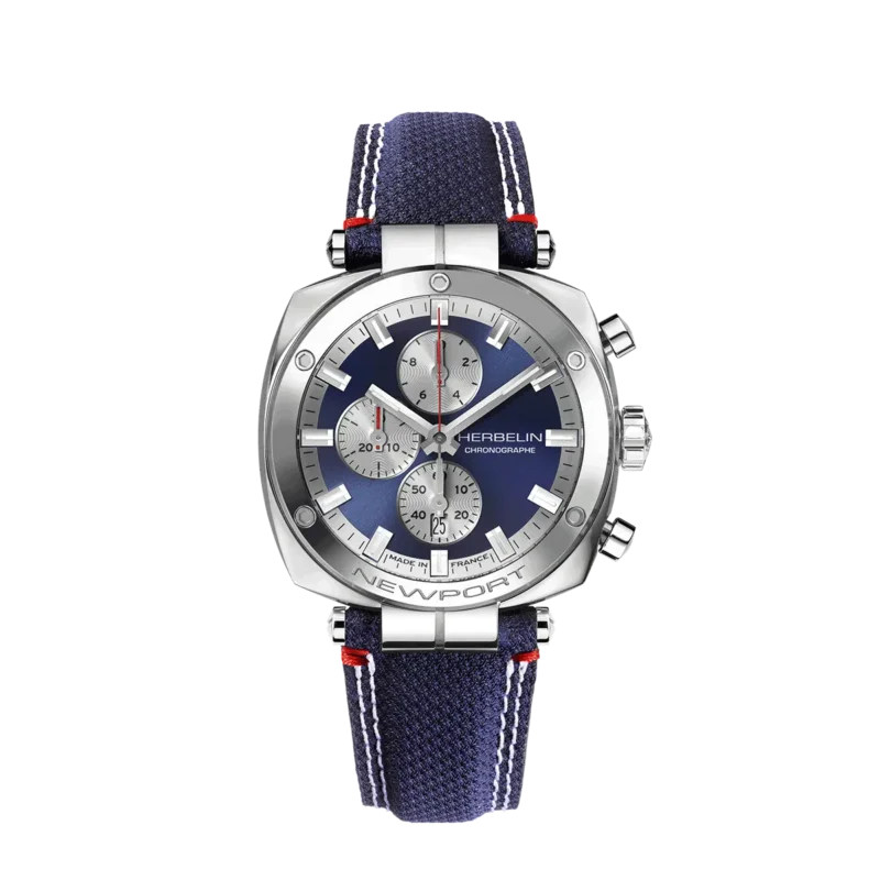 Montre Homme Herbelin Acier Chrono Newport Héritage Cuir Bleu 35664AP25