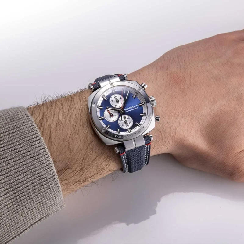 Montre Homme Herbelin Acier Chrono Newport Héritage Cuir Bleu 35664AP25 – Image 2