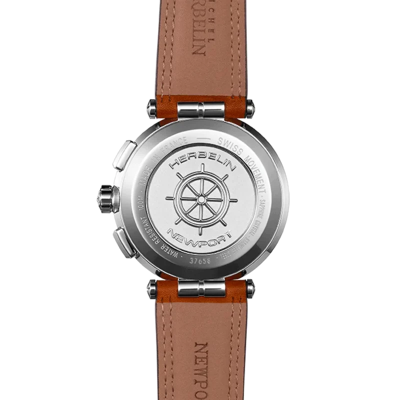 Montre Homme Herbelin Acier Chrono Newport Classic Cuir Marron 37658AP15GD – Image 4