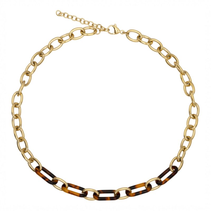 Collier Fashion Steel Maillons Acier Doré et Acétate