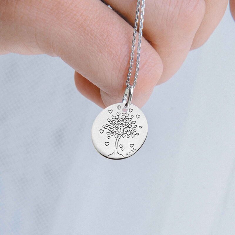 Médaille Augis Or Blanc 750/1000 Arbre aux Coeurs Ronde 14mm – Image 2