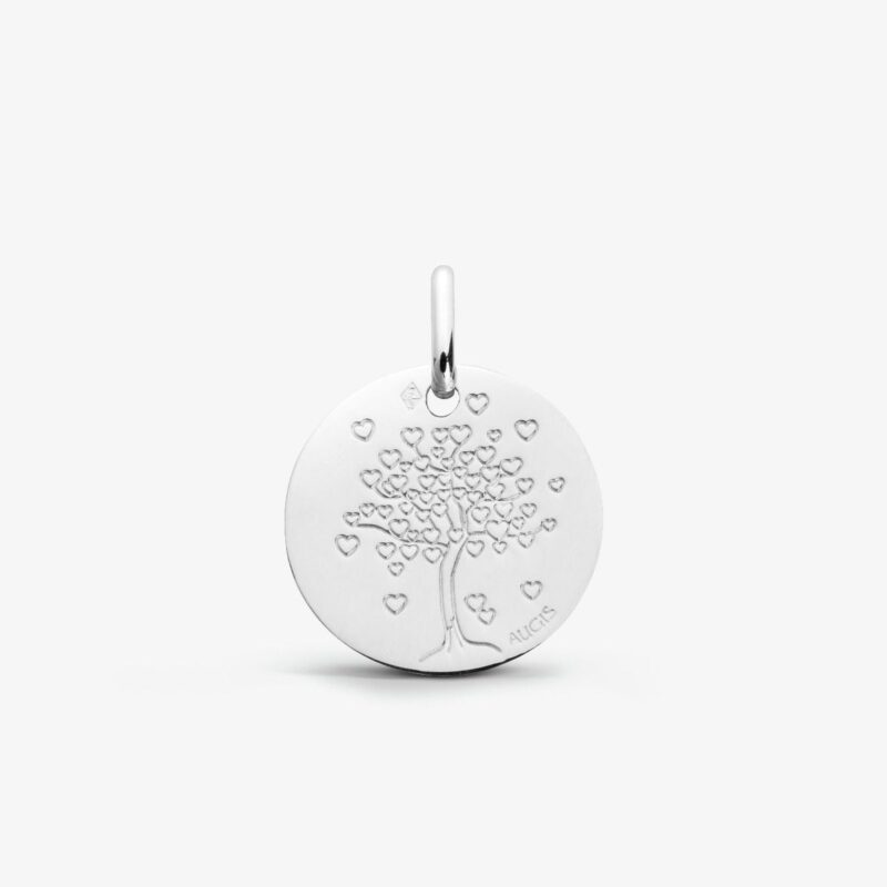 Médaille Augis Or Blanc 750/1000 Arbre aux Coeurs Ronde 14mm