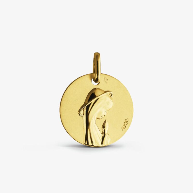 Médaille Augis Or Jaune 750/1000 Vierge Priante Ronde 16 mm