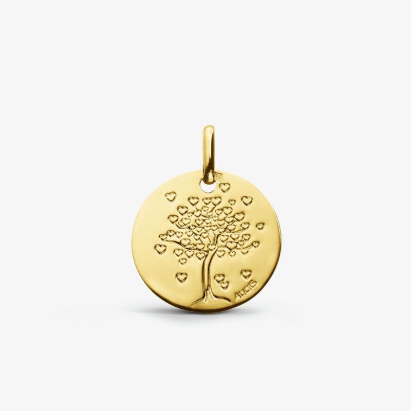 Médaille Augis Or Jaune 750/1000 Arbre aux Coeurs Ronde 16 mm