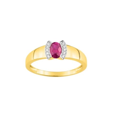 Bague Or Bicolore 750/1000 Rubis Ovale et Diamants 0.05ct