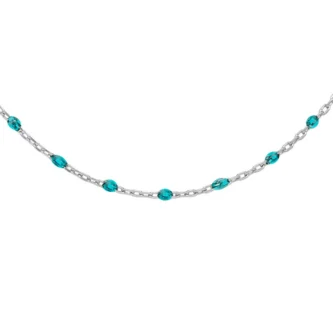 Collier Boho Argent Rhodié 925/1000 et Résine Bleue Translucide