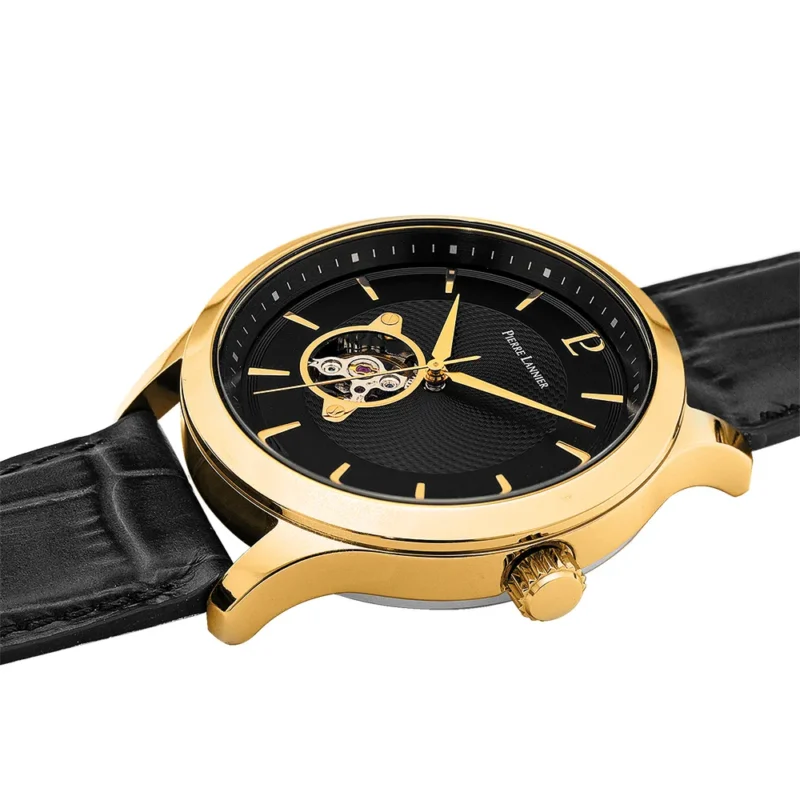 Montre Homme Pierre Lannier Automatique Fleuret Cadran Noir Bracelet Cuir Noir 336B033 – Image 2