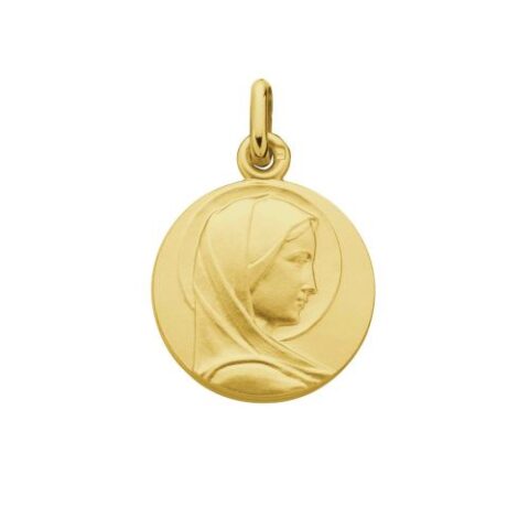 Médaille Pendentif Plaqué Or Vierge Profil Ronde 18mm