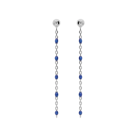 Boucles d'oreilles Boho Argent Rhodié 925/1000 et Résine Bleue