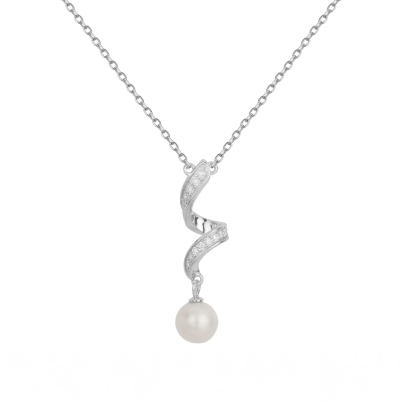 Collier Argent Rhodié 925/1000 Torsade Oxydes Perle de Culture