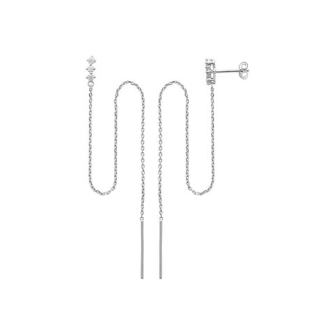 Boucles d'oreilles Pendantes Argent 925/1000 Rhodié et 3 Oxydes