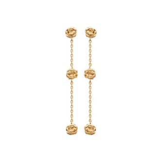 Boucles d'oreilles Pendantes Plaqué Or Jaune 3 Fleurs