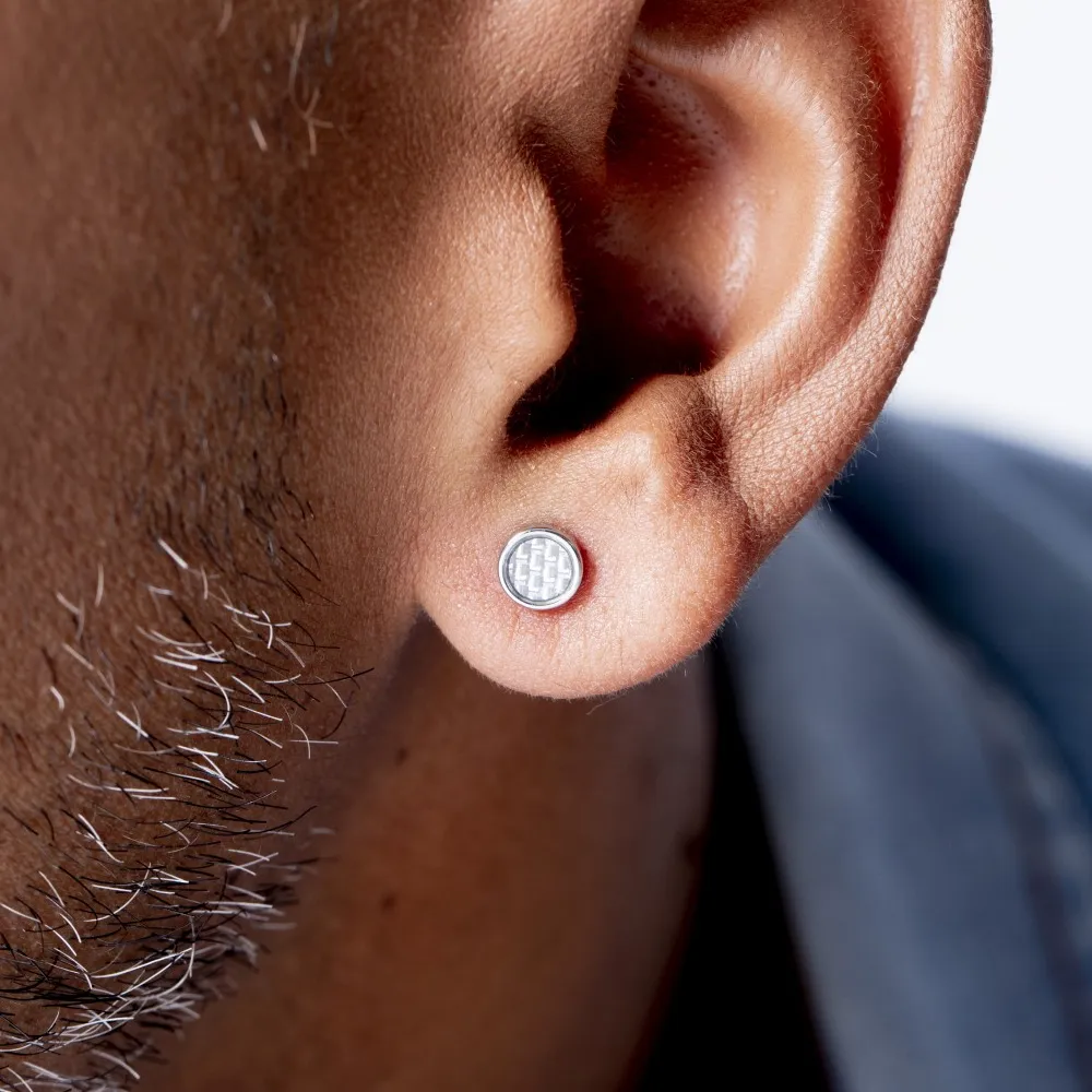 Boucles d'oreilles Homme Acier Noir Rond et Carbone Gris – Image 2