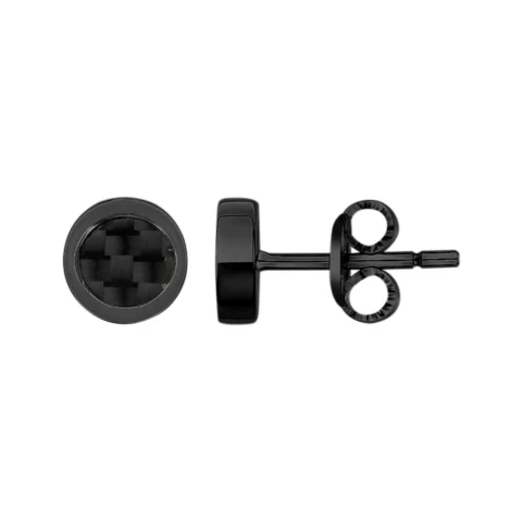 Boucles d'oreilles Homme Acier Noir Rondes et Carbone