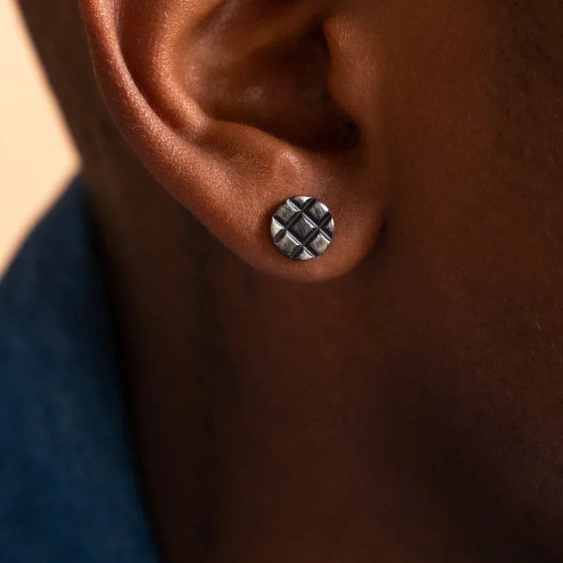 Boucles d'oreilles Homme Acier Rondes Noir Vintage – Image 2