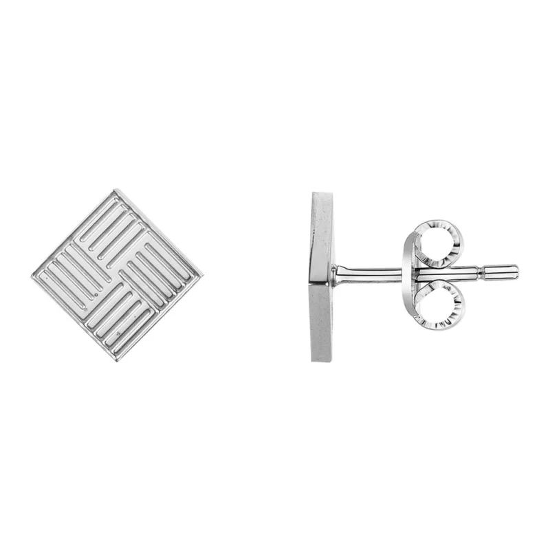 Boucles d'oreilles Acier Homme Carré Strié