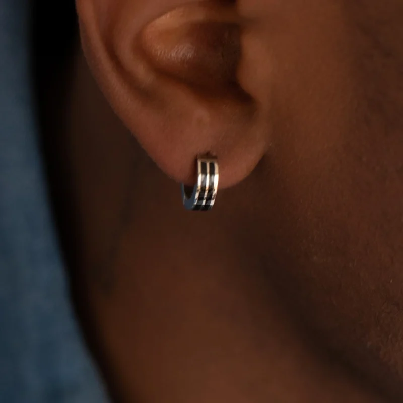Créoles Homme Acier et Laque Noire – Image 2