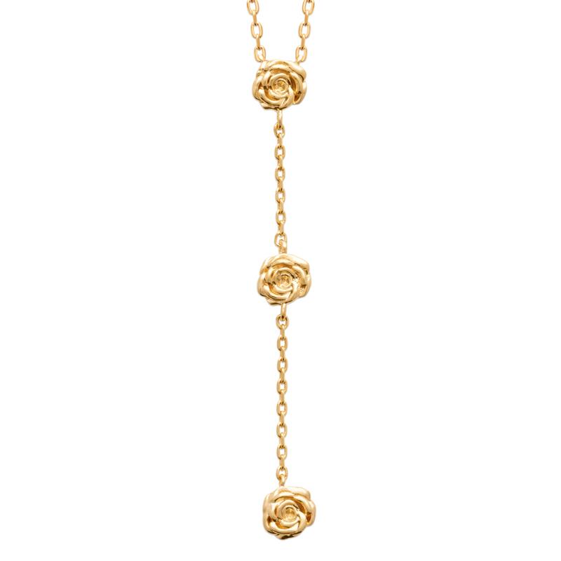 Collier Plaqué or Jaune Motif Pendant 3 Fleurs