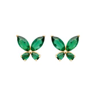 Boucles d'oreilles Plaqué Or Forme Papillons et Oxydes Verts