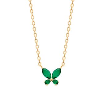 Collier Plaqué Or Jaune Motif Papillon et Oxydes Verts