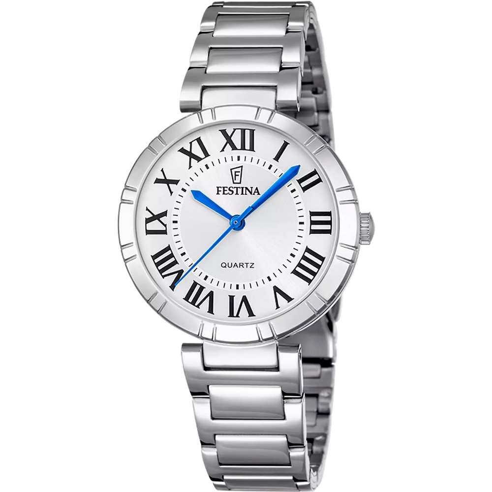Montre Festina Femme Bracelet Acier Collection Mademoiselle Fond Argent Chiffres Romains F16936/3