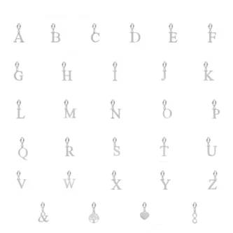 Pendentifs Argent 925/1000 Rhodié Initiales Charms Alphabet et Symboles avec Anneau Ressort - A