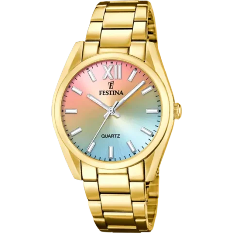 Montre Festina Femme Bracelet Acier Doré Fond Multicolore F20640/7